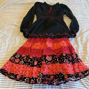 Pumpkin Patch peplum shirt and tired skirt size 5